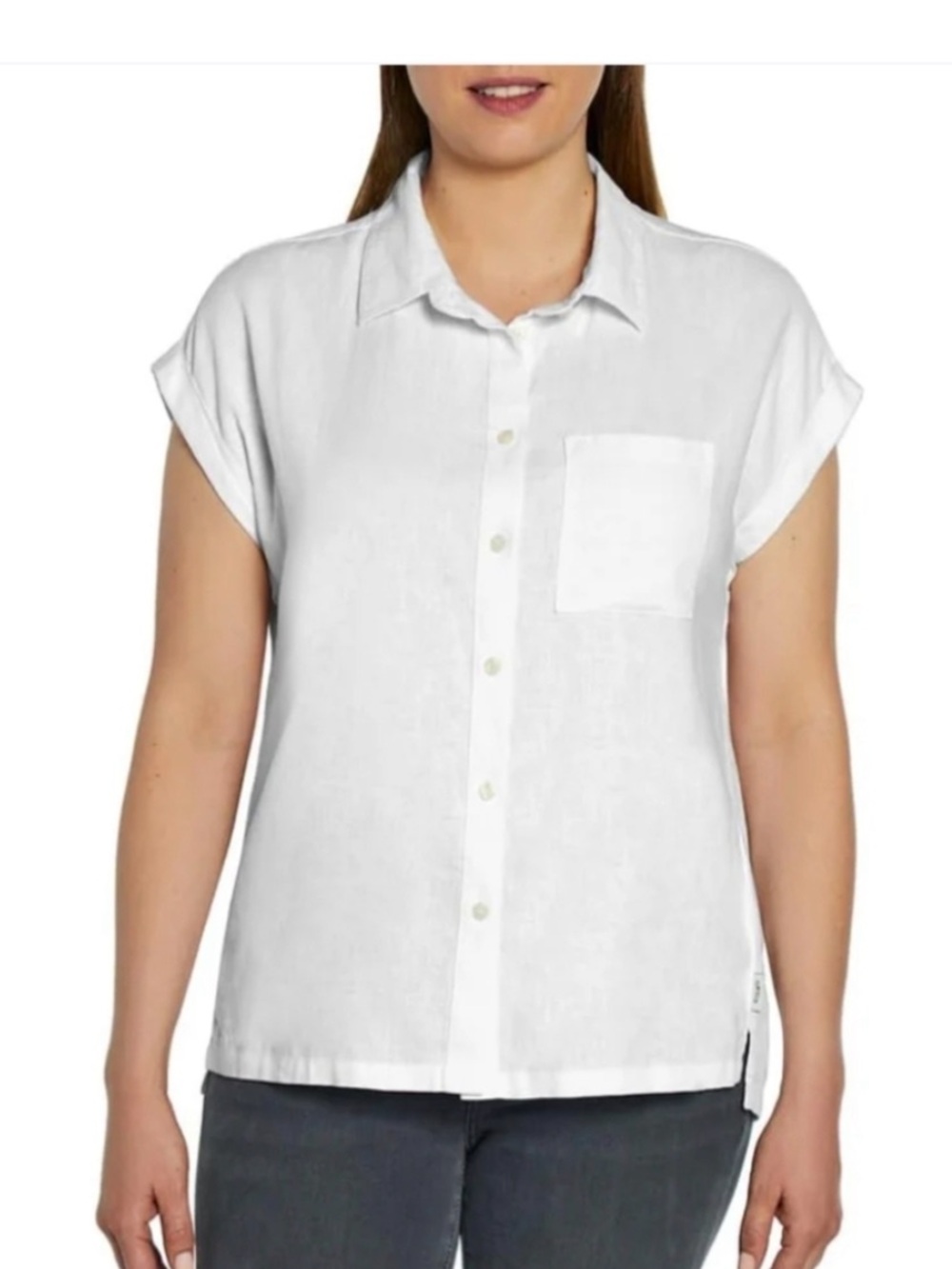 Orvis linen blend short sleeve button front Large NWOT